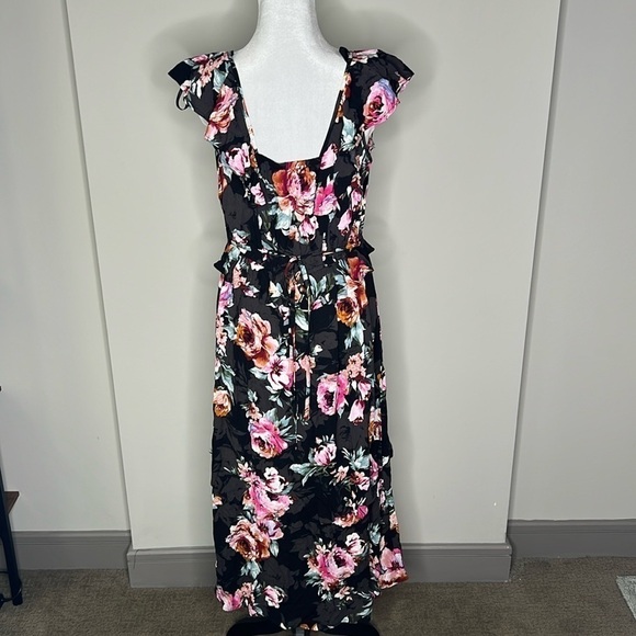 Band of Gypsies (B.O.G.) Dark Multicolored V-Neck Floral Midi Dress Size Medium - Picture 8 of 11